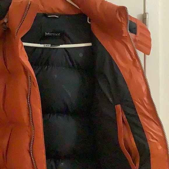 Men’s Medium Marmot Orange Down Puffer Jacket - Picture 11 of 12